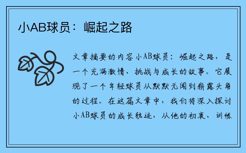 小AB球员：崛起之路