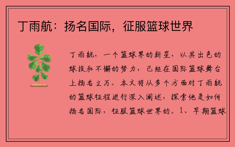 丁雨航：扬名国际，征服篮球世界