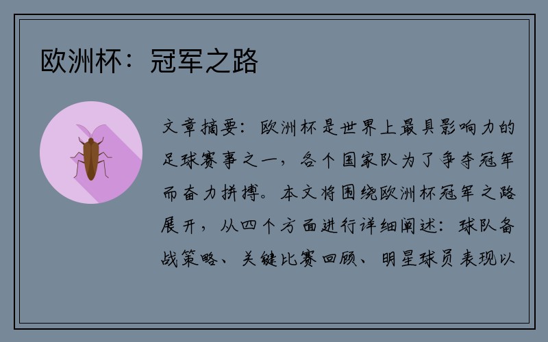 欧洲杯：冠军之路